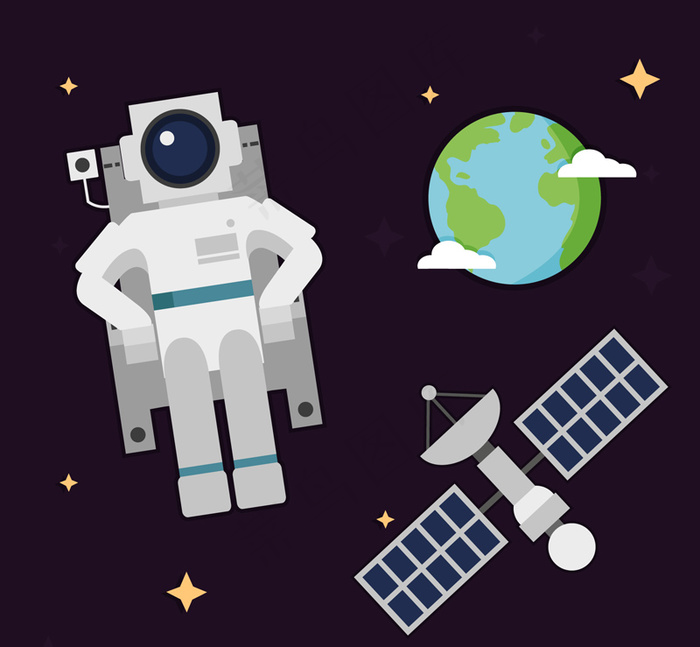 太空中的宇航员和卫星矢量素材ai矢量模版下载