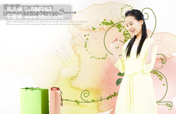 购物美女与卡通背景PSD分层素材五(4000X2600(DPI:300))psd模版下载