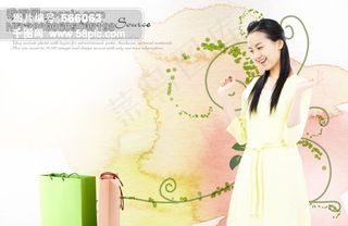 购物美女与卡通背景PSD分层素材五
