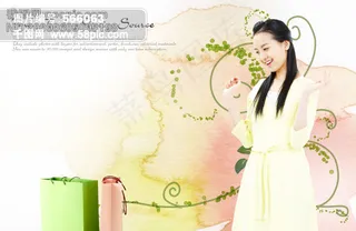 购物美女与卡通背景PSD分层素材五