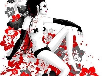 性感的裸体女人 花卉背景矢量