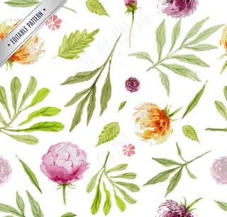 手绘水彩花朵草本植物小清新