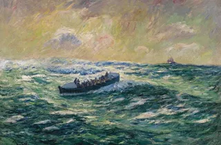 海上渔船油画图片