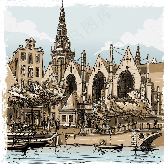 手绘建筑图片ai矢量模版下载