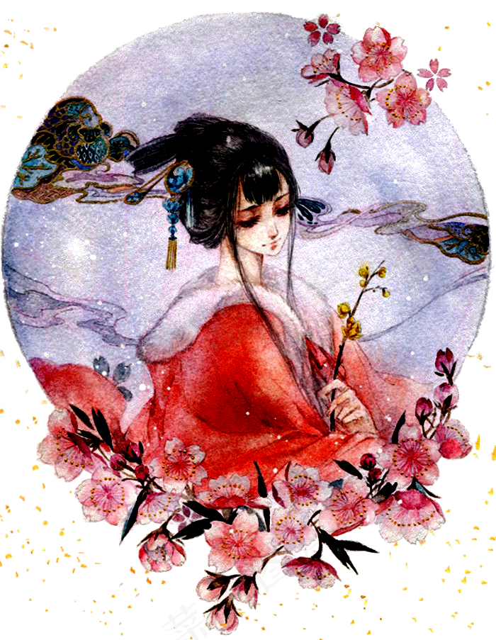 手绘水墨美女海报设计素材