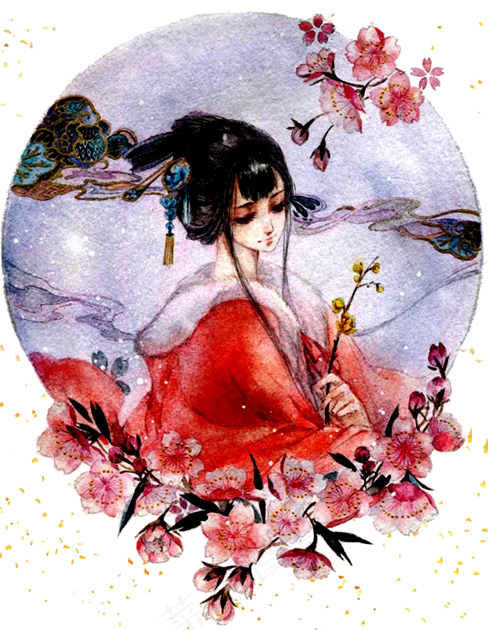 手绘水墨美女海报设计素材