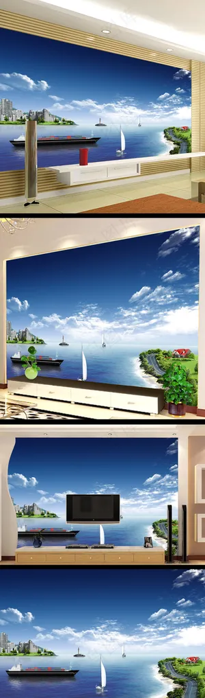 海景风景画电视墙设计
