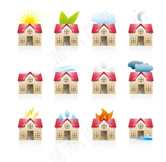 各种状态的房子图标矢量素材