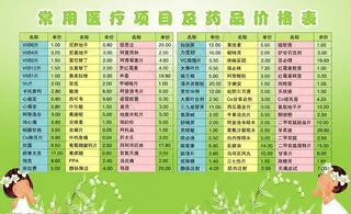 常用医疗项目及药品价格表图片