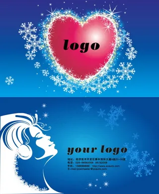 水晶雪花爱心背景名片PSD分层模板