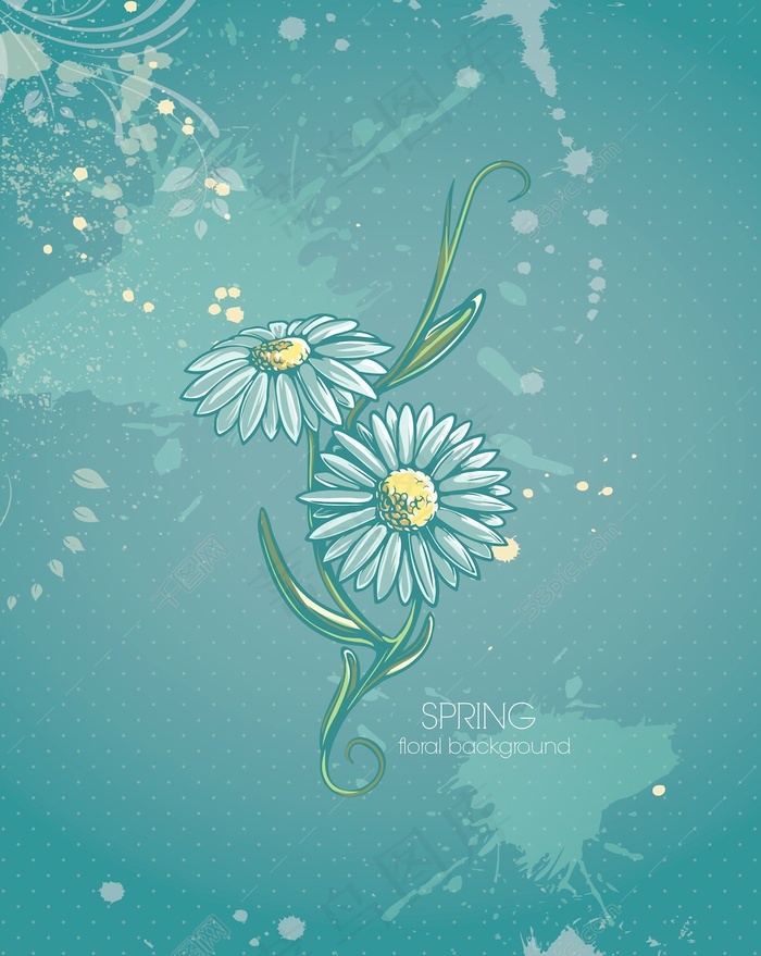 春天开花的花卉背景矢量插画