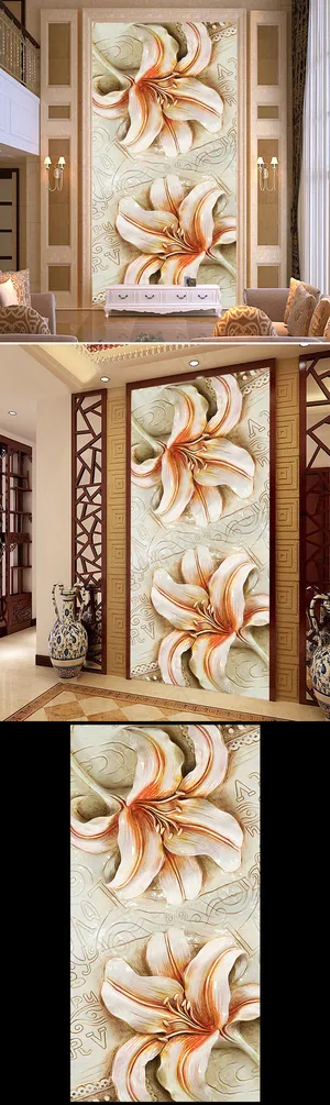 立体浮雕壁画百合花开玄关背景图片 立体浮雕壁画百合花开玄关背景图片