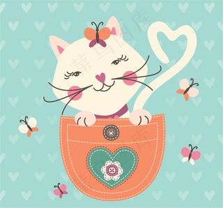 卡通猫咪和蝴蝶矢量素材