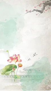 彩绘花枝荷花海报背景图 彩绘花枝荷花海报背景图