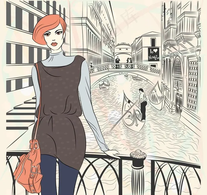 时尚美女 手绘少女图片eps,ai矢量模版下载