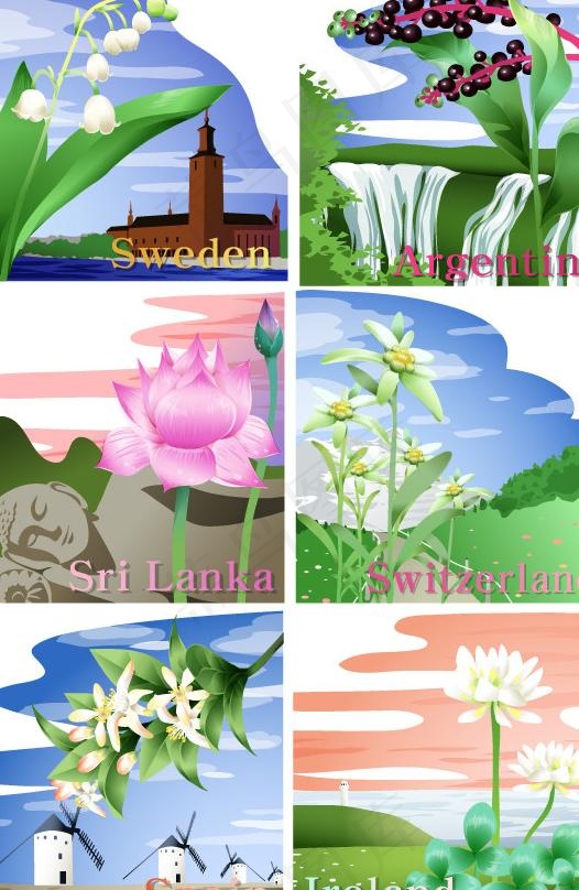 国家与鲜花图片ai矢量模版下载