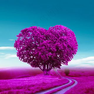 爱心三色树三联无框画装饰画