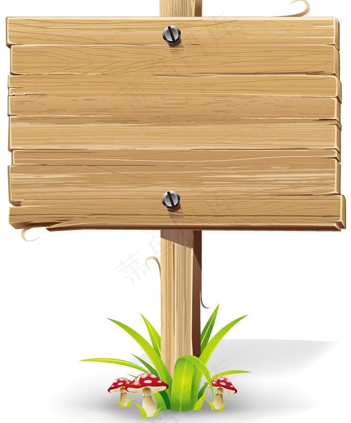 绿草蘑菇木纹公告牌图片