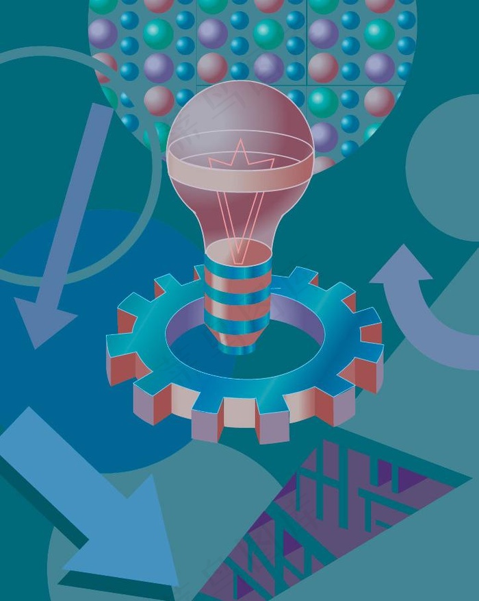 动感箭头灯泡齿轮商务科技背景图片