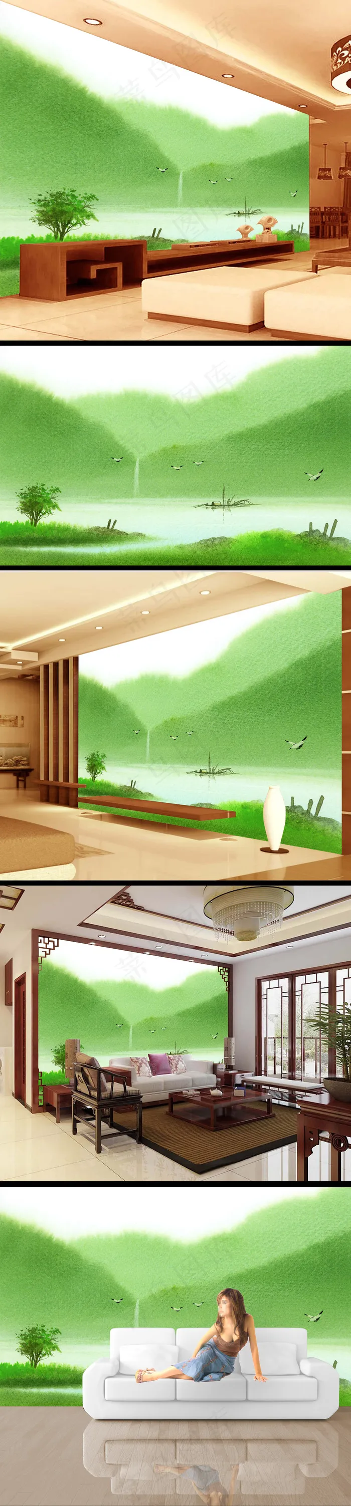 中式山水画电视墙背景画设计(9071X5669(DPI:72))psd模版下载