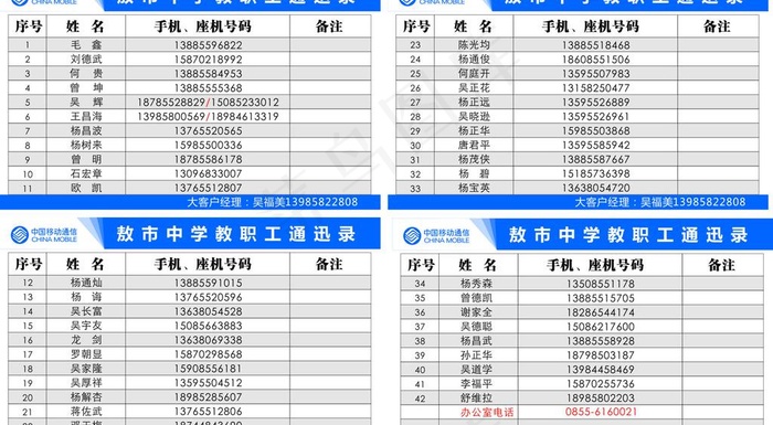 中学教职工通迅录图片cdr矢量模版下载