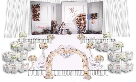 婚礼效果图 白色 布置 花门 背景