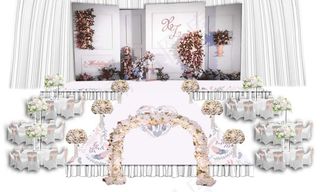 婚礼效果图 白色 布置 花门 背景