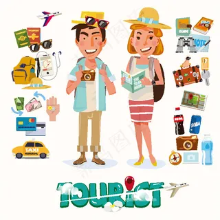 旅游的男女插画