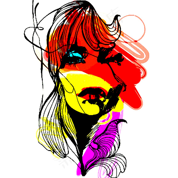 位图 抽象美女图 时尚休闲 T恤印...