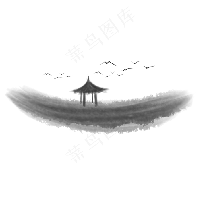 水墨亭子大雁风景PNG水墨亭子大雁风景PNG