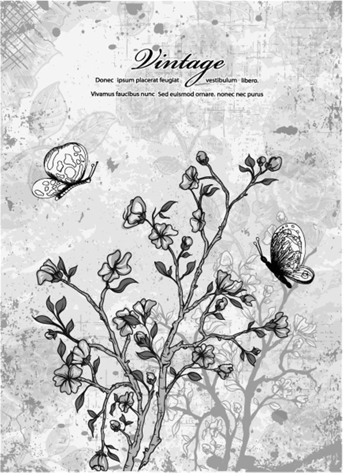 一对蝴蝶恋花背景图片eps,ai矢量模版下载