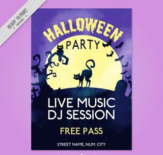 万圣节猫墓地派对背景海报