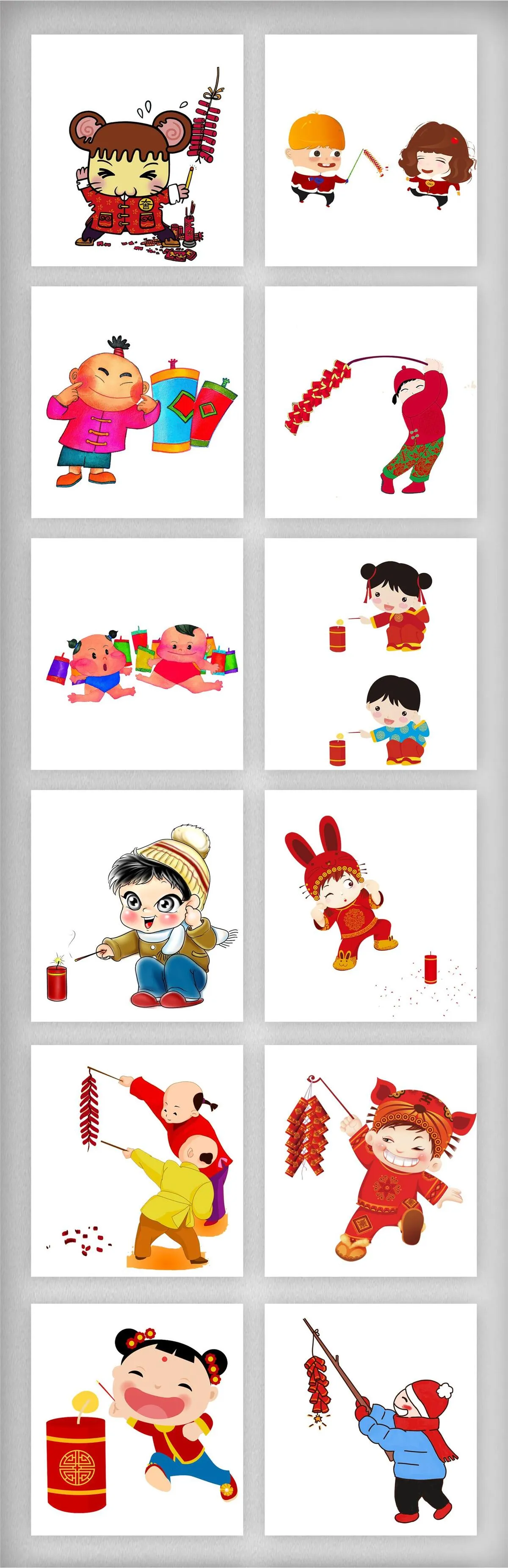 小孩放鞭炮卡通素材png(1920X5925(DPI:300))psd模版下载