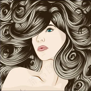 飘逸长发女人矢量图 AI