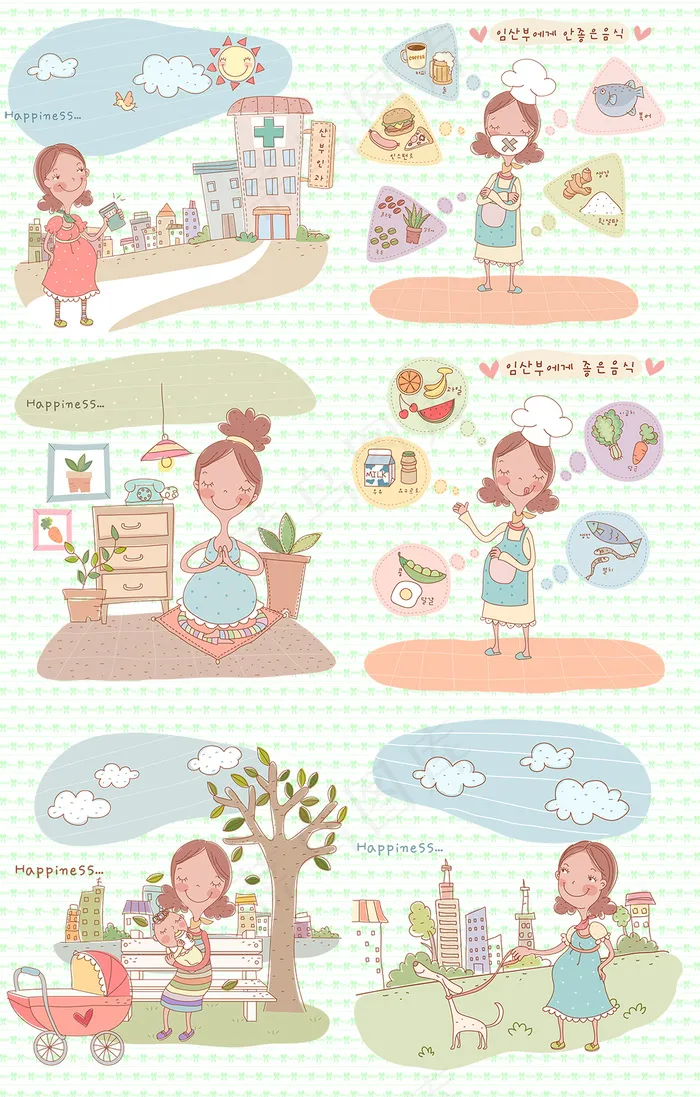 手绘卡通孕妇插画矢量素材psd模版下载