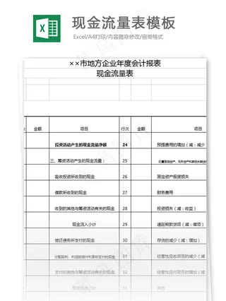 现金流量表模板表格