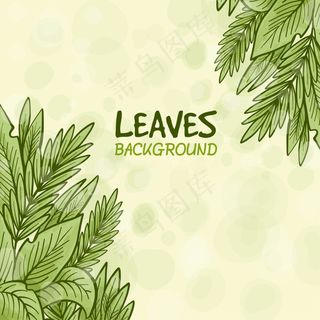 手绘自然背景与绿叶