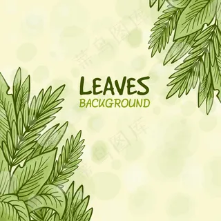 手绘自然背景与绿叶 手绘自然背景与绿叶