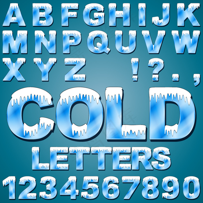 40个冰冻字母与数字矢量素材eps,ai矢量模版下载