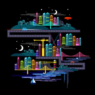 创意夜晚的城市插画矢量素材