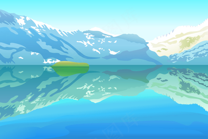 高原雪山湖泊风光矢量图