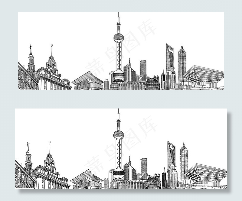 上海东方明珠 陆家嘴 矢量线稿图片ai矢量模版下载