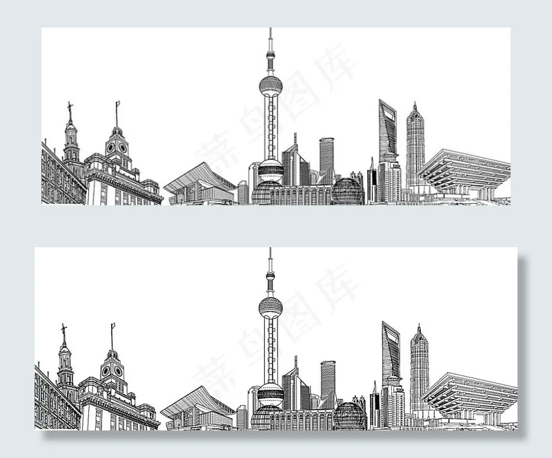 上海东方明珠 陆家嘴 矢量线稿图片ai矢量模版下载