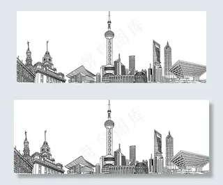 上海东方明珠 陆家嘴 矢量线稿图片