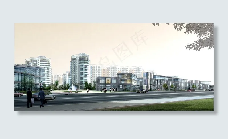 城市商业广场建筑景观PSD分(4000X1760(DPI:72))psd模版下载