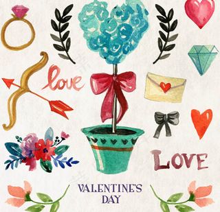 11款水彩情人节元素矢量图