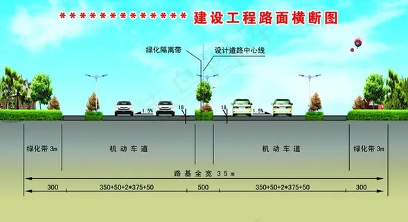 道路绿化横断图图片
