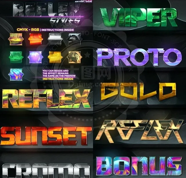 创意的镜面反射效果字体样式(590X2663(DPI:72))psd模版下载