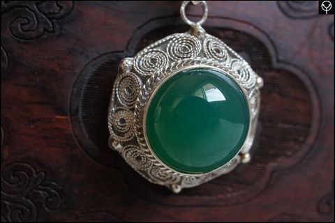 泓霖 绿玛瑙花丝吊坠图片