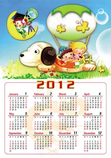 2012年卡通儿童日历模板 2012年卡通儿童日历模板